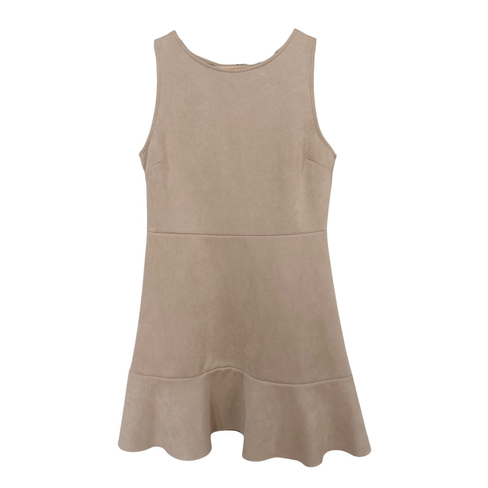 Pants Store Faux Suede Dress L Tan Sleeveless Ruffle Hem Western